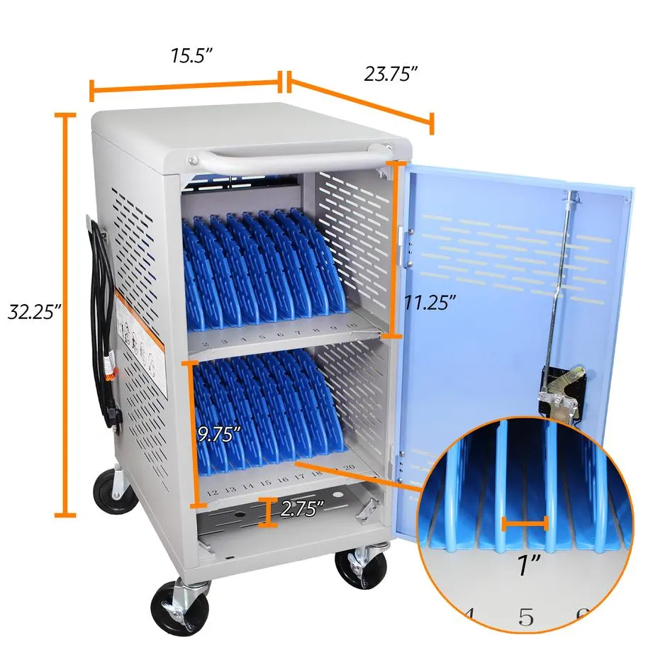 Diagram of the cart with its outer and inner measurements in inches