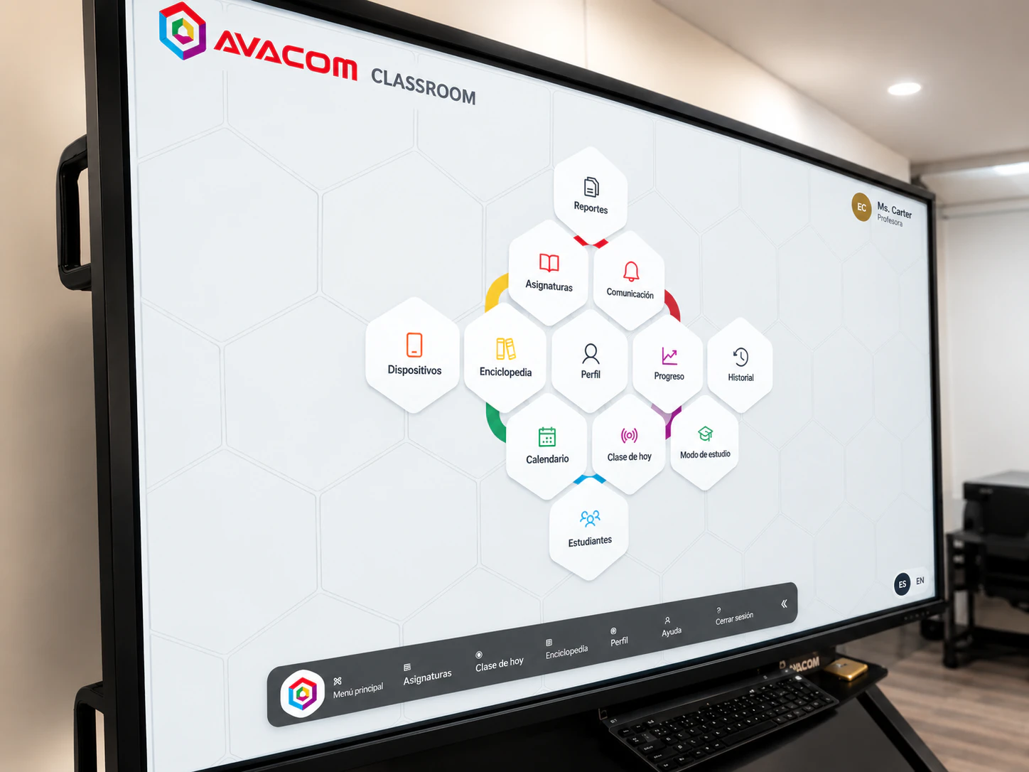 AVACOM eClass Digital LMS platform running on an interactive display