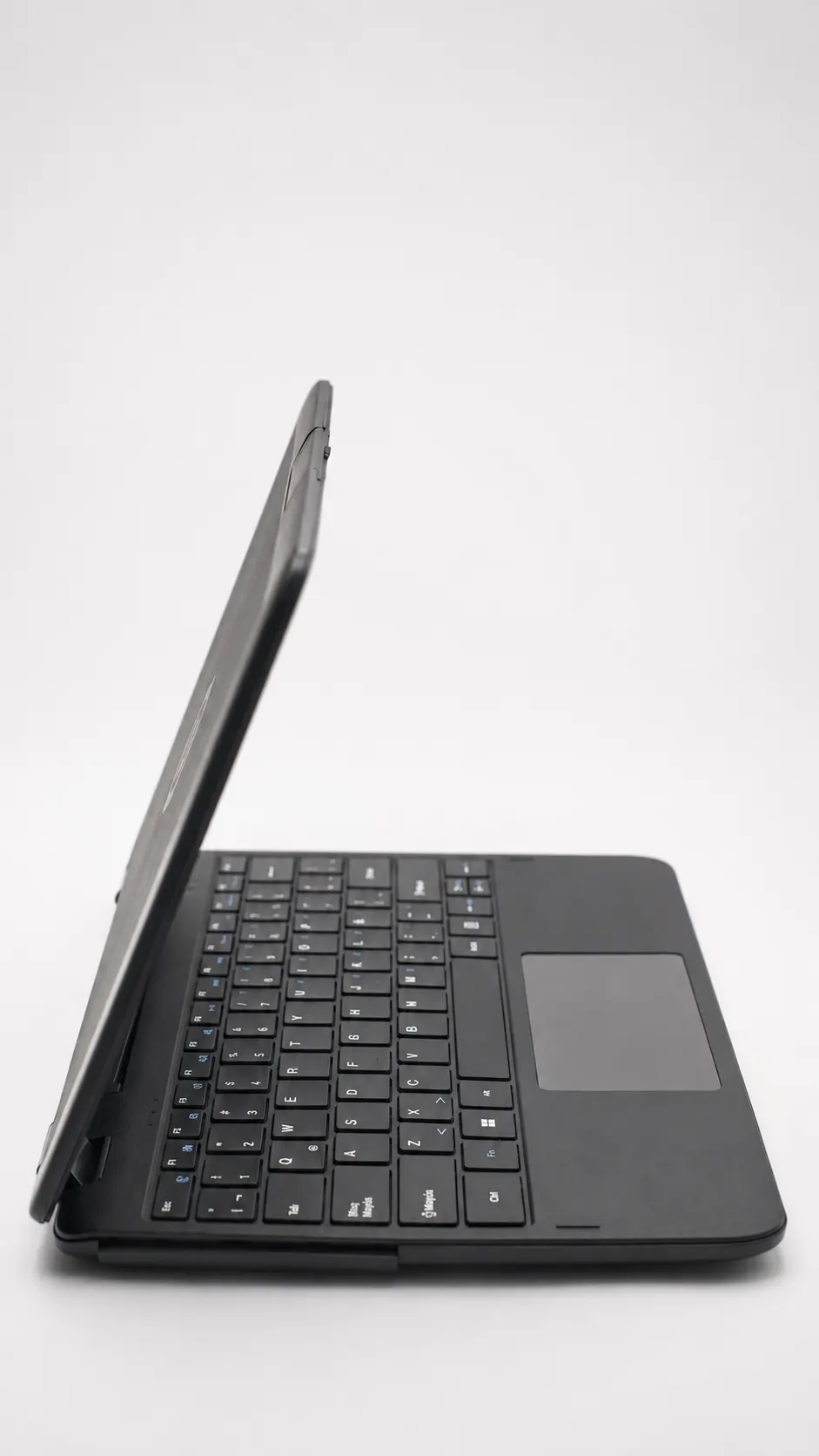 Side view of the laptop partly open